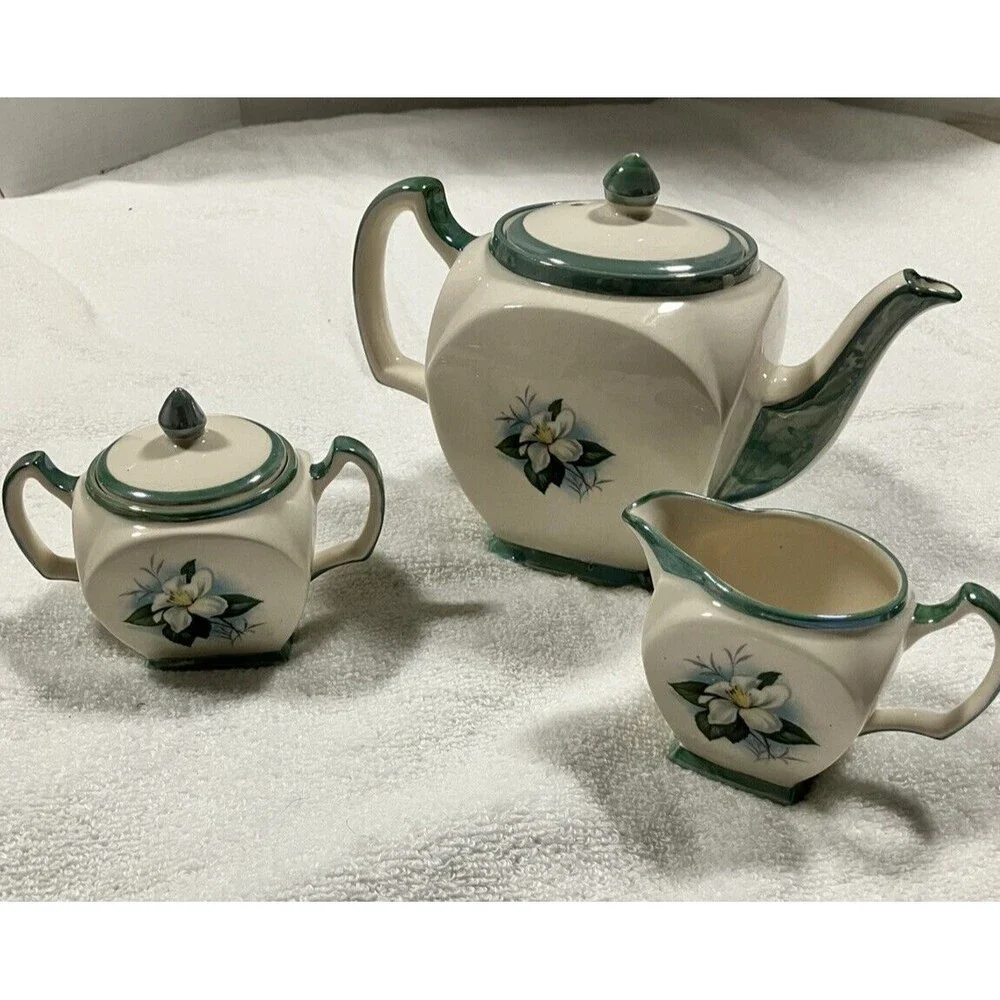 Vintage Iridescent Flower Tea Pot W/Creamer And Sugar Bowl - Made In England
